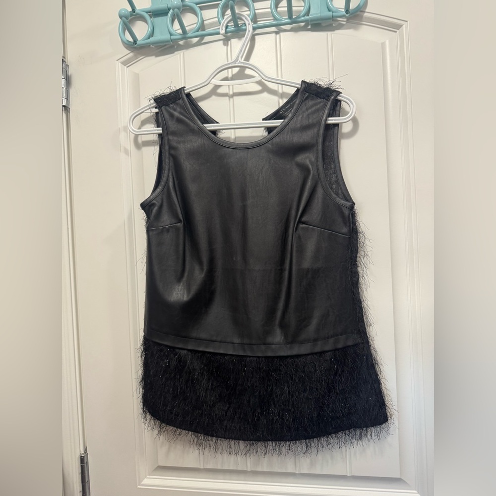 Black Faux Leather and Fur Tank Top Armani exchange  size small